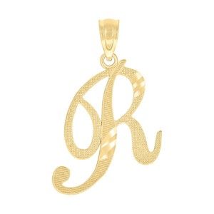 10kt 10k Yellow Gold Unisex Diamond-Cut Initial R Charm Pendant